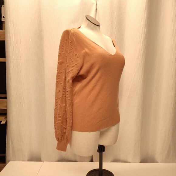 Vila Milano V-Neck Sweater Womens XL Textured Bishop Sleeves Peach Color - Picture 2 of 7